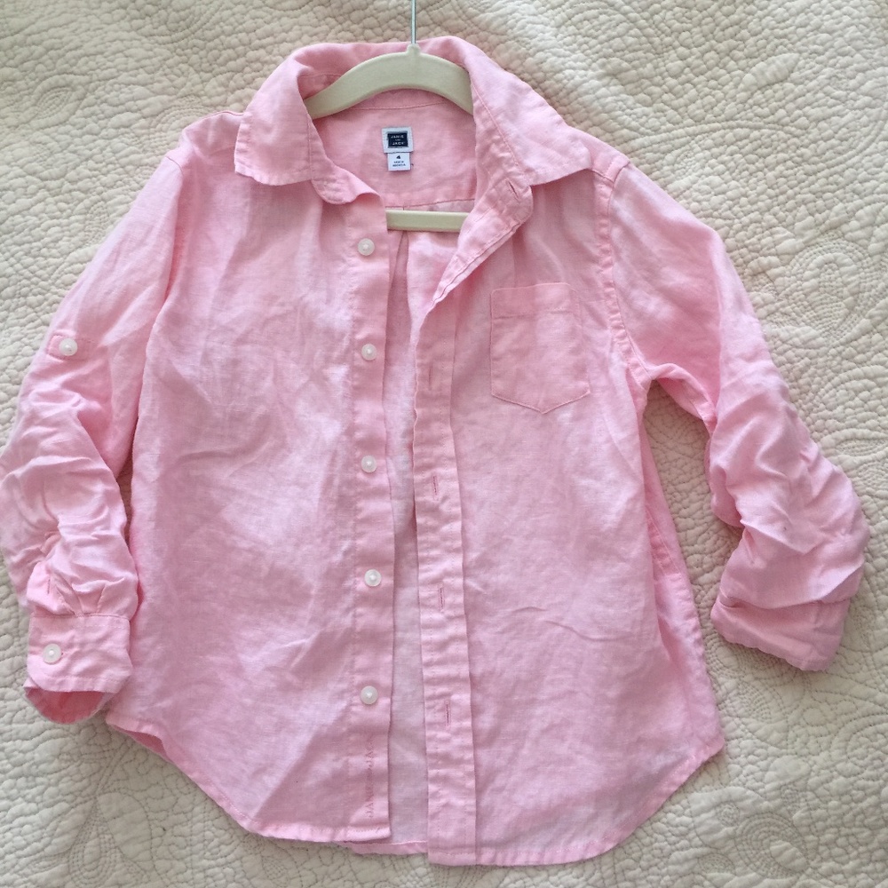 Boys Pink Long Sleeve Linen Button Down Size 4